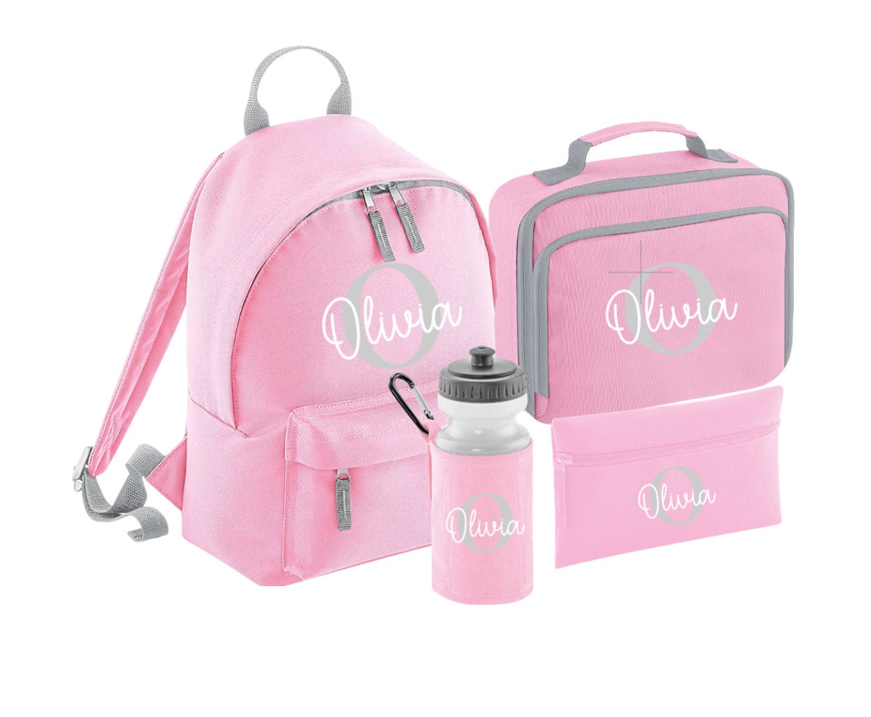 Personalised Girls Boys Infants Nursery School Set 4 Colours Pink Blue Navy Black - Sew Shabby Chic