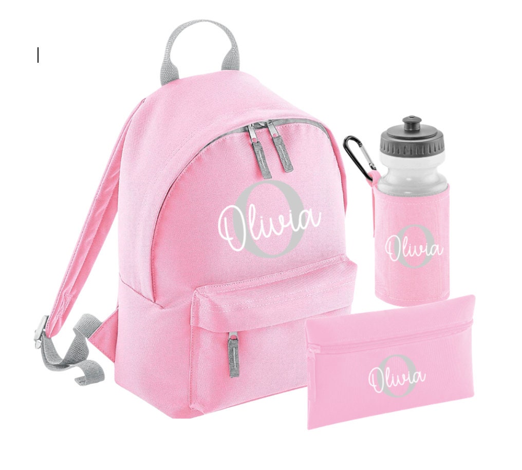 Personalised Girls Boys Infants Nursery School Set 4 Colours Pink Blue Navy Black - Sew Shabby Chic