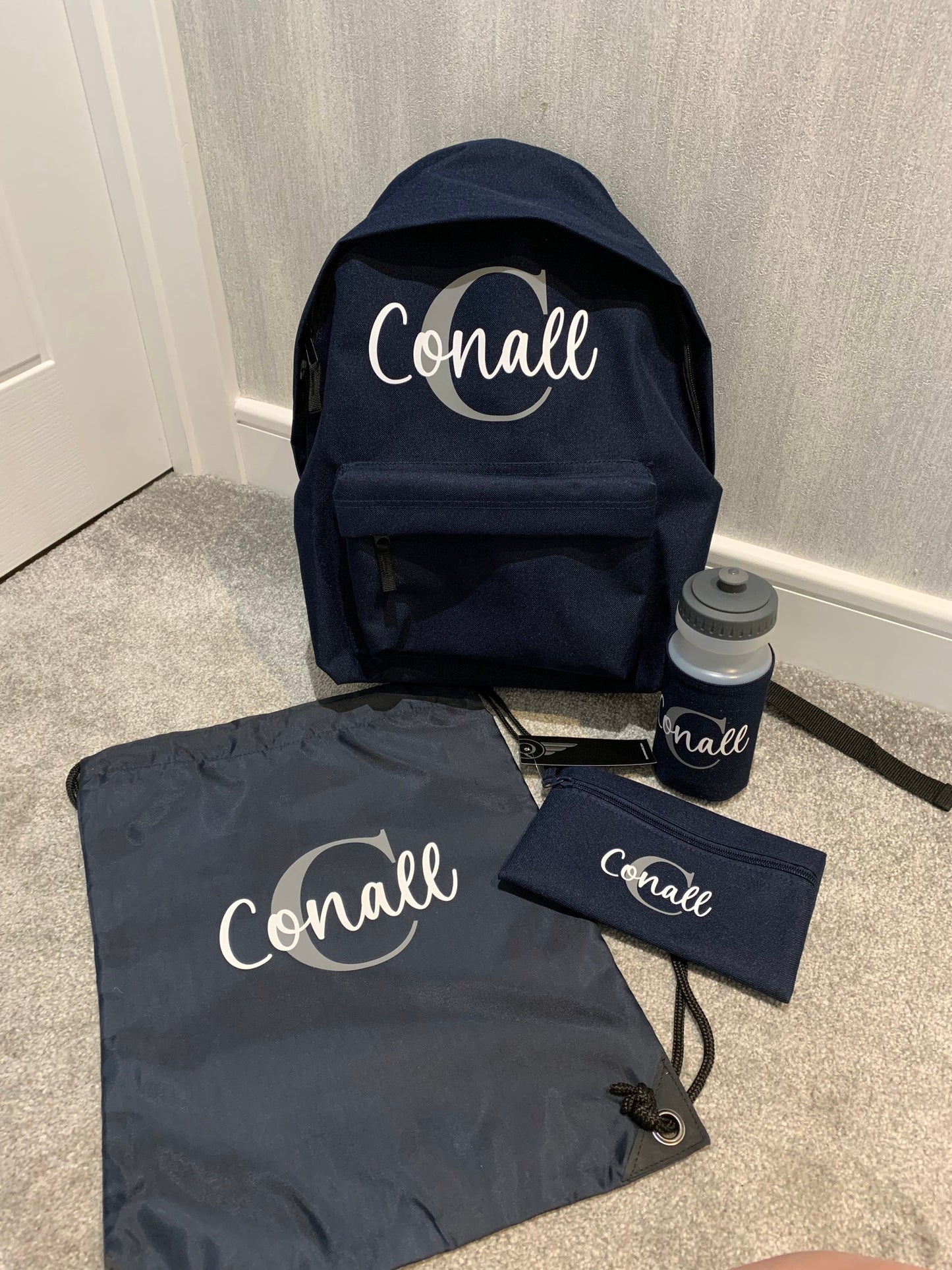 Personalised Girls Boys Infants Nursery School Set 4 Colours Pink Blue Navy Black - Sew Shabby Chic