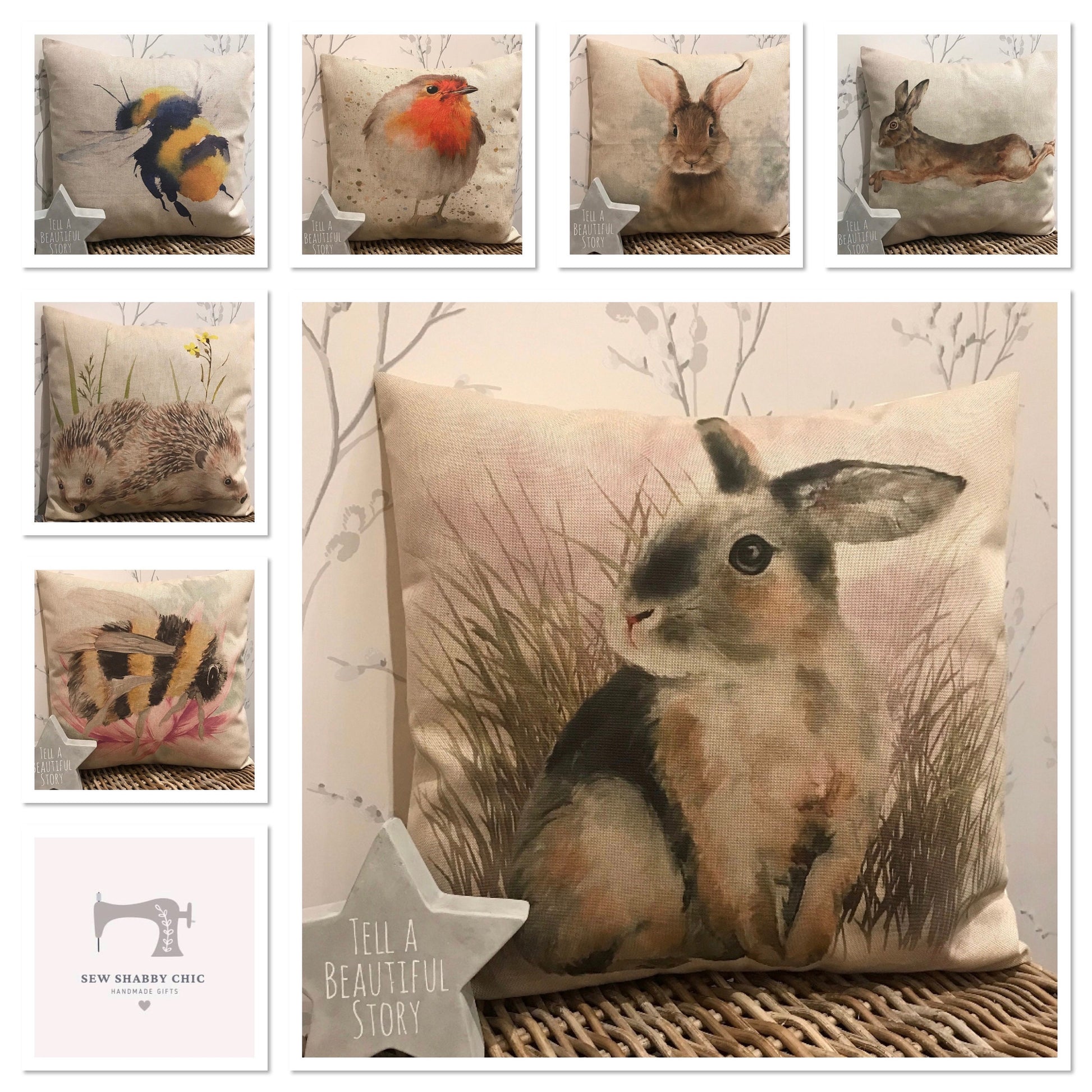 Chatham Glyn Handmade 16” Animals Pets Garden Cushion Cover Several Designs Country Cottage Linen Look - Sew Shabby Chic