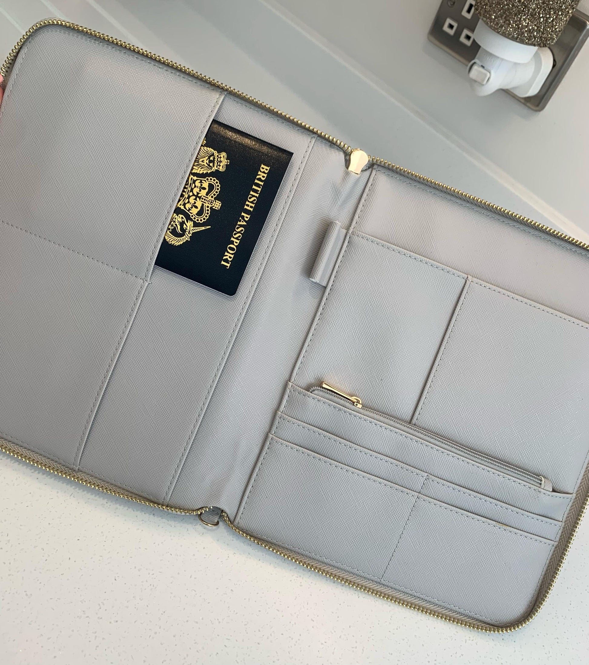 Faux Leather Family Travel Documents Organiser Zip Wallet Pouch Holiday Essentials Personalised - Sew Shabby Chic