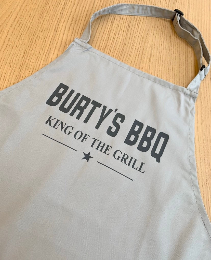 Personalised Light Grey Cotton Apron BBQ - Sew Shabby Chic