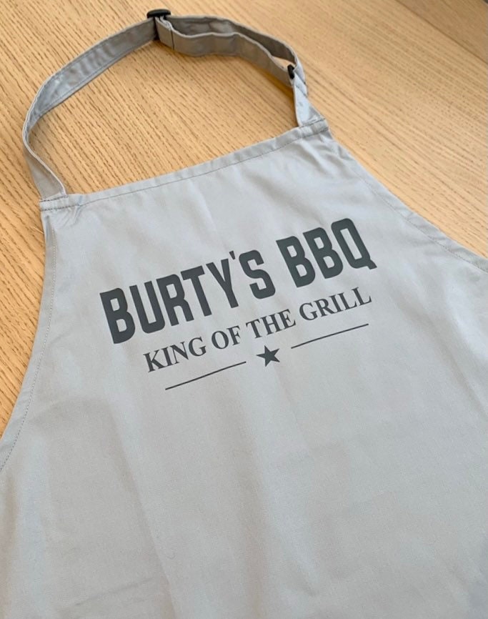 Personalised Light Grey Cotton Apron BBQ - Sew Shabby Chic