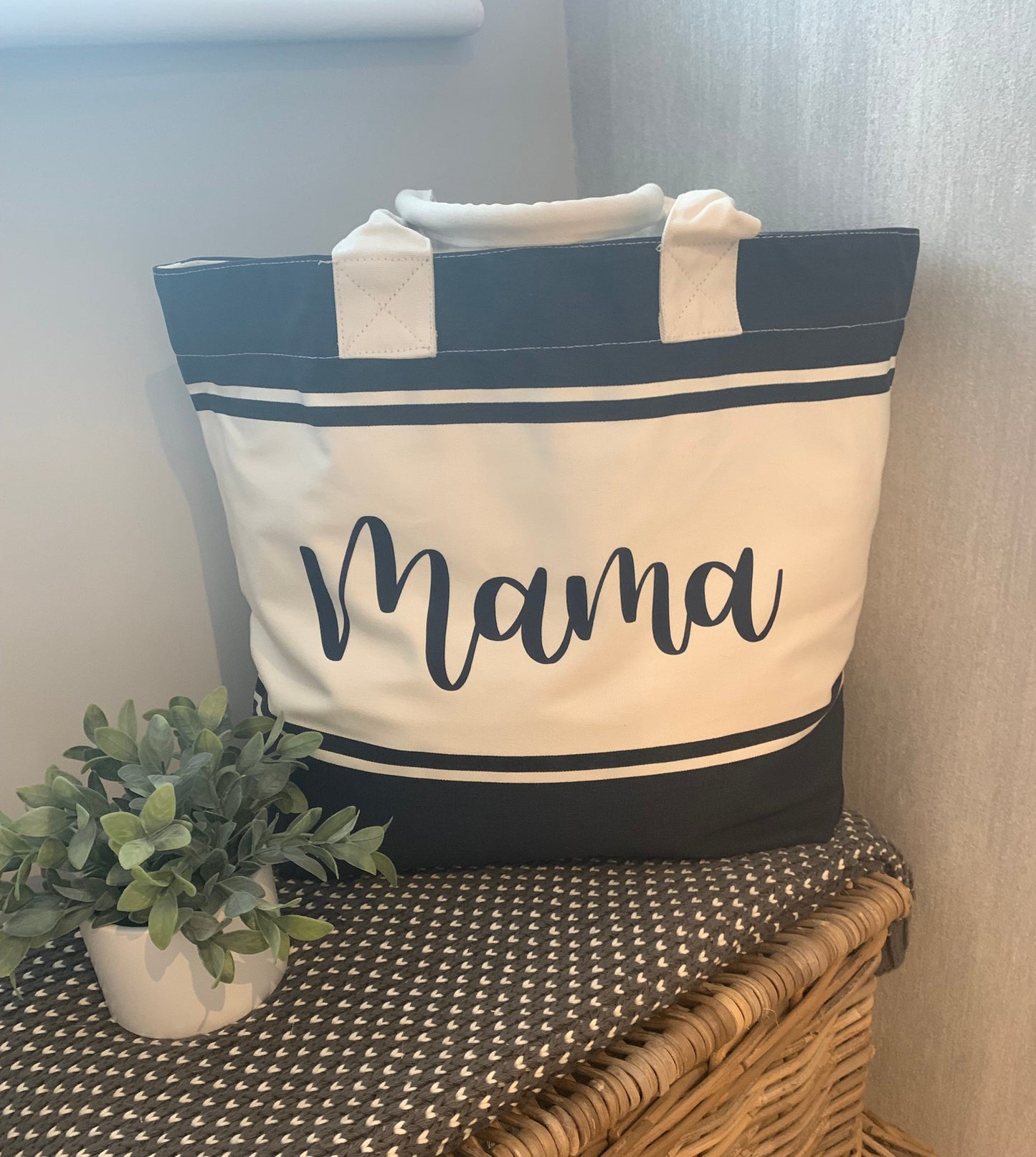 Personalised Navy and Cream Bag - Sew Shabby Chic