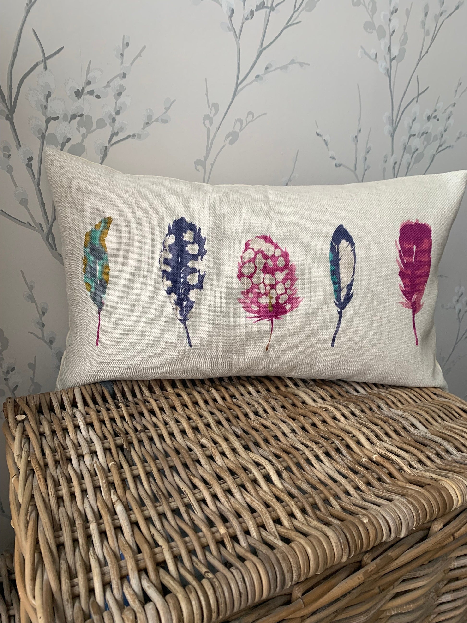 Harlequin Printed Feathers Cushion Covers Gift Linen Look Fabric Approx. 20" x 12" - Sew Shabby Chic