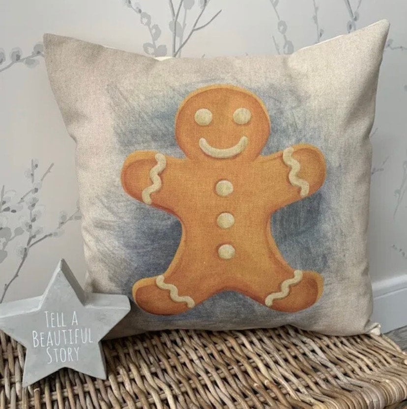 Chatham Glyn Handmade 16" Christmas Gonk Gingerbread Snowman Cushion Cover Several Designs Country Cottage Linen Look - Sew Shabby Chic