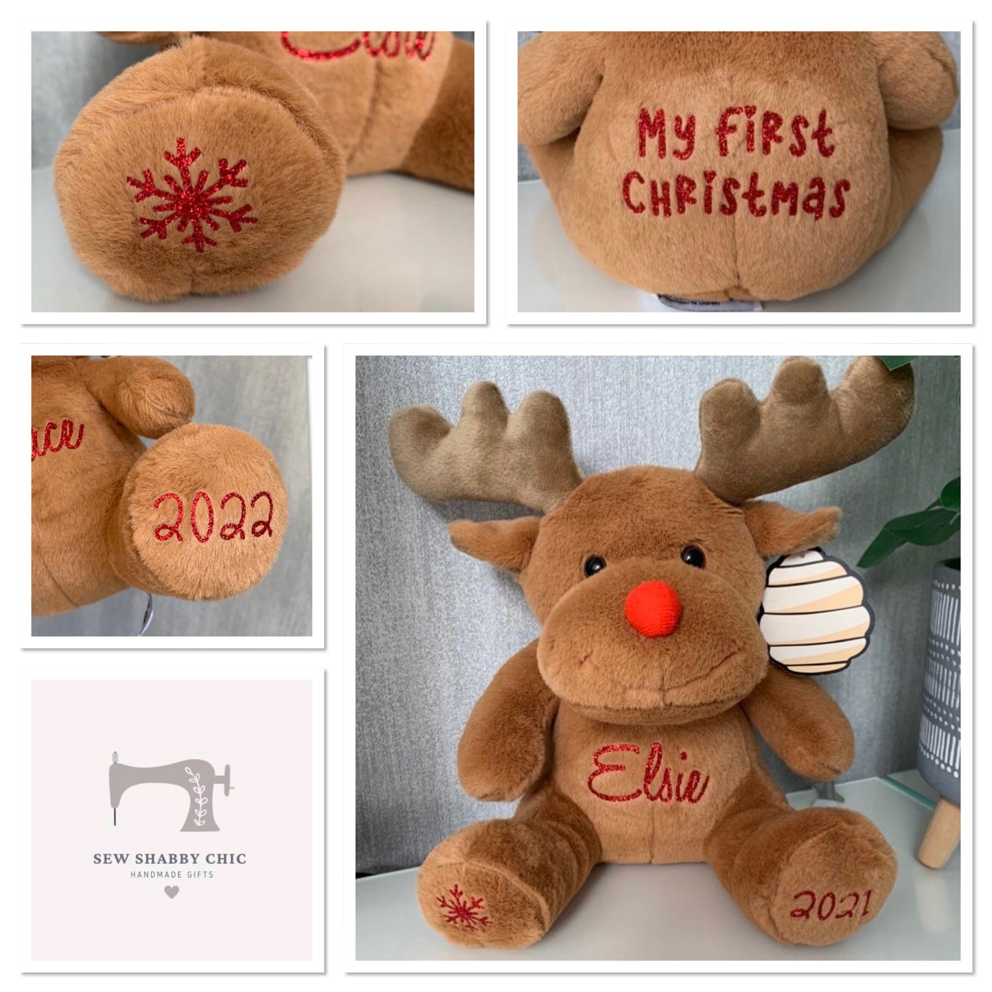 Personalised Brown Reindeer Plush Soft Keepsake Gift - Sew Shabby Chic