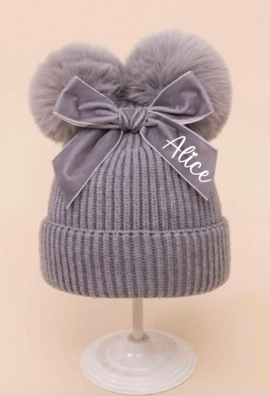 Girls Toddler Personalised Pom Pom Bobble Hat Beanie Hat Winter Hat Wooley Hat 5 Colours